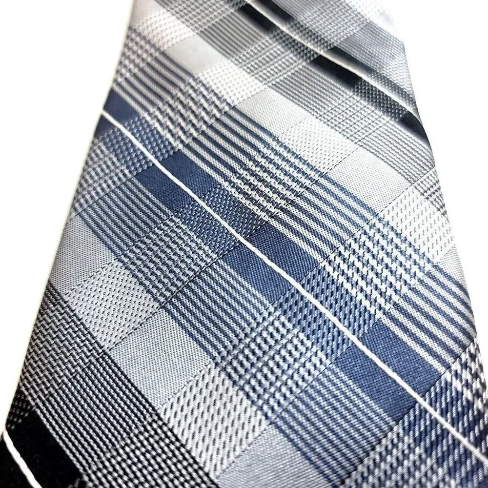 Calvin Klein Gray‎ Blue Plaid Woven Silk Tie
